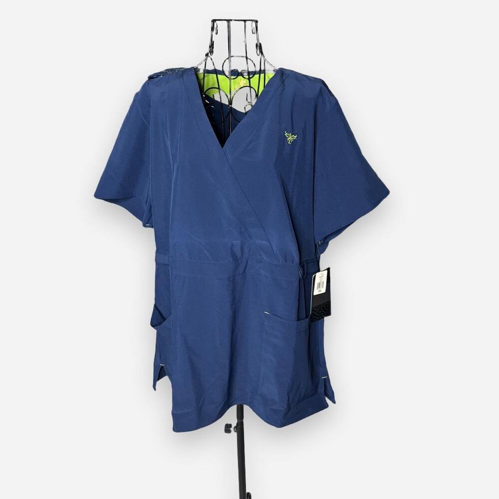 NWT Med Couture Gold Milan Crossover V-Neck Scrub Top Navy Blue 2XL 8448
